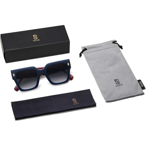 Women's Blue Luxury Large Vintage Oversized Square Eyes Protecting Sunglasses - Picture 6 of 6